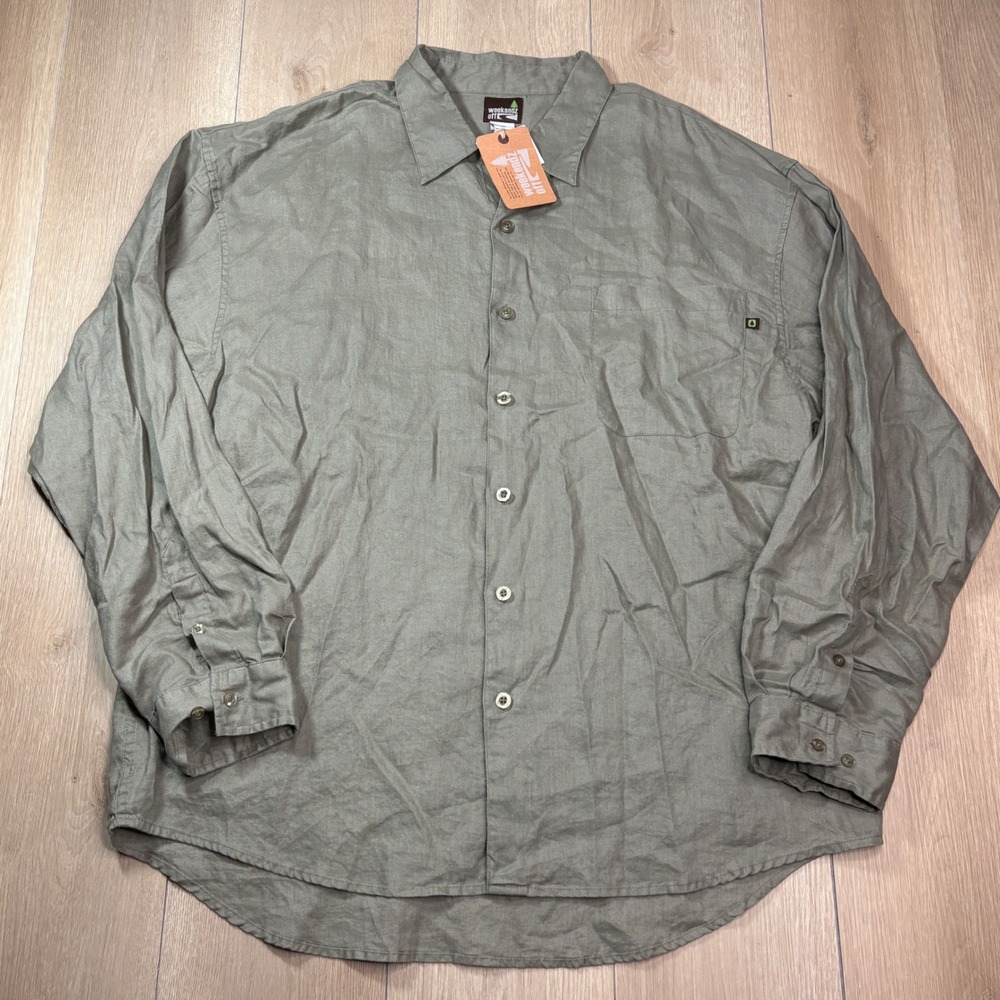 Weekendz Off Men XXL 100% Linen Button Down Shirt Tarragon Green Long Sleeve NWT